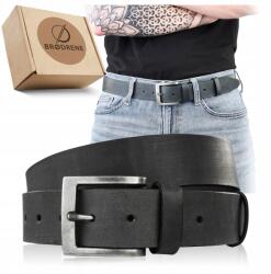 Brødrene Férfi Bőr Öv Brodrene Fekete Vintage Nadrág Ezüst Csat 115cm (Czarny Pasek Wild do Spodni Jeansów)