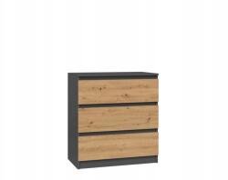 Topeshop Mályva komód M3 Antracit 3 fiókkal Modern Artisan stílus (M3 ANTRACYT/ARTISAN)