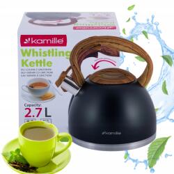 Kamille Hagyományos Acél Vízforraló Síppal Gáz Indukciós Kamille fekete 2, 7L (KM-1087 KAMILLE CZAJNIK STALOWY 2,7 L)