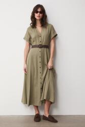 MEDICINE kiszélesedő ruha lenvászonnal - zöld L