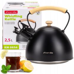 Kamille Vízforraló fekete Indukciós Gáz Síppal fa fogantyúval 2, 5l Kamille (KM0856)