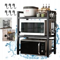  Konyhai Polc Állvány Mikrohullámú Sütő Felett Teleszkópos 6 Horog Fém (van054128)