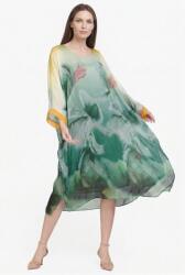SHOPIKA Rochie lunga din matase cu croi amplu si maneci largi, print abstract bej verde si accente calde Talie unica