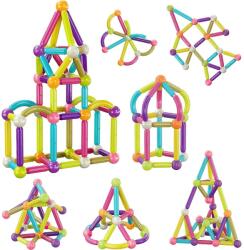 PicassoTiles Set PicassoTiles 50 tije și bile magnetice de construcție Jucarii de constructii magnetice