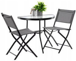 Brius Set mobilier gradina masa semirotunda sticla calita mozaic cu 2 scaune pliabile textilen, gri (SAD-7149)
