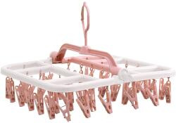 Cyrax Akasztós Ruhaszárító, 40 Akasztóval, 360 Fokban Elforgatható, Szélvédelemmel, Összecsukható, Négyzet Alakú, Műanyag Anyag, Könnyen Tárolható, Multifunkcionális, 36 x 24 cm, Fehér/Rózsaszín (125677) Ruhaszárító