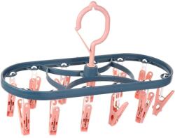 Cyrax Akasztós Ruhaszárító, 12 Akasztóval, 360 Fokban Elforgatható, Szélvédelemmel, Műanyag Anyag, Könnyen Tárolható, Multifunkcionális, 30 x 12, 5 cm, Kék/Rózsaszín (125680) Ruhaszárító