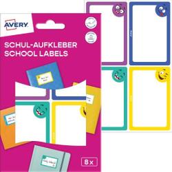 Avery Zweckform Füzetcímke, 68x46 mm, kézzel írható, AVERY ZWECKFORM, vicces, 8 címke/csomag (AYSCHOOL8S) - webpapir