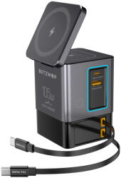 Blitwzolf Blitzwolf BW-i116 Max - 105W asztali töltőállomás - Beépített, visszahúzható Type-C kábel és vezeték nélküli (Qi) töltés. össz. 6 port