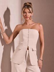 Shein Sárga, Selymes, Off-shoulder Top, Hajtókás, Hasíték, Gombos, Elegáns Shein L