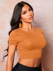 Shein Narancs Színű, Rövid, Testhez Álló Top, Kivágott Hátú, Rövid Ujjú Shein 38