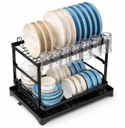  Edényszárító Konyhai rendszerező Csepegtető Kétszintes Fekete 42 Cm (Dwupoziomowa Suszarka Do Naczyń Czarna 42 cm)