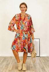 SHOPIKA Rochie midi din vascoza vaporoasa, croi lejer cu volane si imprimeu floral predominat corai Talie unica
