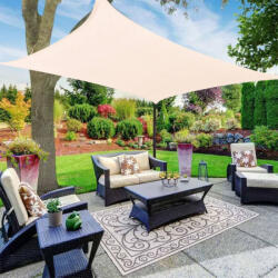 Sun Garden Napvitorla - árnyékoló teraszra, négyszög alakú 3x5 m Világos Bézs színben - HDPE anyagból