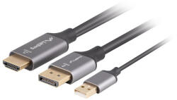 Lanberg CA-HDDP-20CU-0018-BK video átalakító kábel 1, 8 M DisplayPort HDMI + USB Fekete, Ezüst (CA-HDDP-20CU-0018-BK)