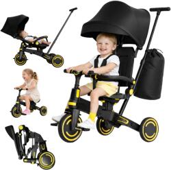 Kidizi Tricicleta pliabila multifunctionala 5 in 1 copii Kidizi Neo Carbon cu sezut rotativ 180°, spatar reglabil, control parental, copertina si functie bicicleta de balans, 10 luni - 4 ani, model compact (