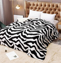 Jojo Home Patura cocolino groasa cu blanita alba 200x230cm, doua fete, alba, dungi negre - F110 (F110) Patura