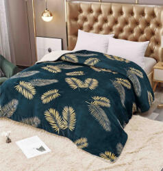 Jojo Home Patura cocolino groasa cu blanita alba 200x230cm, doua fete, bleumarin, frunze aurii - F112 (F112) Patura