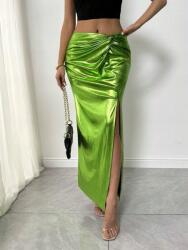 Shein Zöld Lime Maxi Szoknya Fényes Fodros Magas Derekú Shein 34