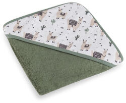 Petite&Mars Prosop cu gluga, PetiteMars, Loulou, 100 x 100 cm, 70% bambus, 30% bumbac, Hipoalergenic, respirabil si rezistent la mirosuri, Lame Bej Verde (418365) Prosop