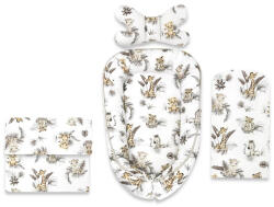 MimiNu Set 4 in 1 Cosulet bebelus, MimiNu, Baby Cocoon 75x55 cm, Husa bumbac, Cu paturica 50x70 cm, Cu salteluta, Cu perna fluture, Savanna (6426972031158)