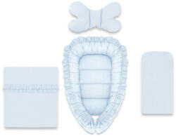 MimiNu Set 4 in 1 Cosulet bebelus, MimiNu, Baby Cocoon 75x55 cm, Cu volanase, Husa bumbac, Cu paturica cu volanase 50x70 cm, Cu salteluta, Cu perna fluture, Colectia Royal, Blue (6426972030960)