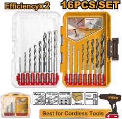 INGCO Set Burghie Multifunctionale 16buc Industrial Hex Shank pentru Metal Zidarie Lemn 2-10mm AKDL11608 - set burghie universal profesionale (AKDL11608) Burghiu