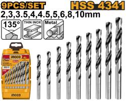 INGCO Set Burghie Metal 9 buc AKD1095 - HSS 4341, 2-10mm, Burghie Elicoidale Precizie pentru Otel si Metale (AKD1095) Burghiu