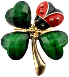 Flippy Set 100 Brose cu Pietre, Flippy, Model Trifoi cu Buburuza, 2.2 x 2.2 cm per unitate, Auriu Verde (TEO-165515)