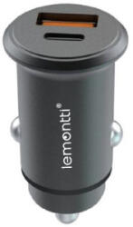 Lemontti Incarcator auto Lemontti 1x USB-C Fast Charging PD, 1x USB-A QC 3.0, 65W, Black (LEMIAPFCTCN)