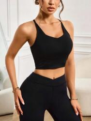 Shein Fekete Sportmelltartó Vállpántokkal Nyitott Hát Sima Shein M