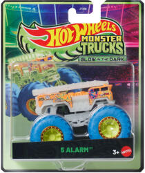 Mattel Hot Wheels Monster Trucks: 5 Alarm, mașinuță 1/64 cu roți albastre, care luminează în întuneric - Mattel (JFX08/JFX10)