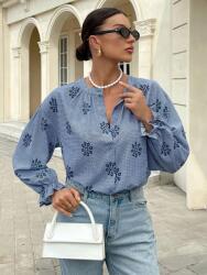 Shein Sötétkék-fehér Laza Hosszú Ujjú Ing Kockás Mintával Shein Xs