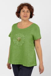 SHOPIKA Bluza din in verde oliv, cu floare si paiete fine pe piept Talie unica