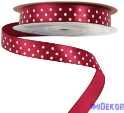  Fehér pöttyös szatén szalag 12mm x 20m - Wine red