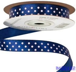 Fehér pöttyös szatén szalag 12mm x 20m - Tengerészkék