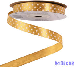  Fehér pöttyös szatén szalag 12mm x 20m - Arany