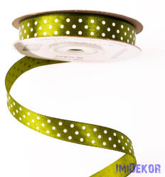  Fehér pöttyös szatén szalag 12mm x 20m - Olivazöld
