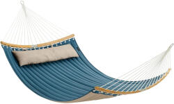 SONGMICS Hamac dublu cu bare curbate din bambus, perna inclusa, maxim 225 kg, 200x140 cm, albastru (EZ-GDC34QW)