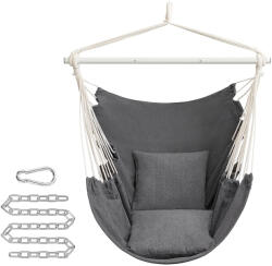 SONGMICS Fotoliu suspendat tip hamac cu 2 perne, lant si carabiniera incluse, 150x128 cm, gri inchis (EZ-GDC197G02)
