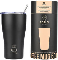 Estia Home Art Cană de Cafea Save The Aegean Pahar Termos Reciclabil din Oțel Inoxidabil Fără BPA 500ml Negru Midnight cu Pai 01-23122 (01-23122)
