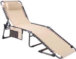  Sezlong pliabil 190x58x30 cm, cu spatar reglabil, perna si buzunar lateral, cadru metalic, crem (LEZ-6902)