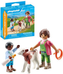 Playmobil Set 2 Figurine Femeie Fermier Cu Copil Si Vitel - Playmobil Country (pm71803)