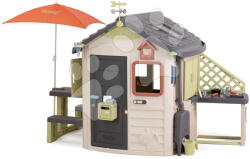Smoby Căsuța de joacă cu loc de relaxare sub umbrelă Jura Lodge Life Smoby cu hrănitoare pentru păsări extensibilă cu filtru UV, de la 24 de luni (SM810304-H) Casuta pentru copii