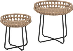 Outsunny Set de 2 mese de cafea din poliratan Ø60/41 cm rotunde rezistente la intemperii, masă de grădină cu picioare X reglabile, maro | Aosom Romania (867-232V00BN) Masa de cafea