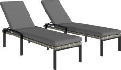 Outsunny Set de 2 șezlonguri Polyrattan, șezlong de grădină cu spătar reglabil în 5 poziții, pernă, până la 120 kg, Gri deschis | Aosom Romania (862-088V00LG)