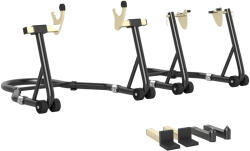 HOMCOM Cric roata din fata spate incarcare 390 kg cric atelier motocicleta brat reglabil din otel, furca in forma de U + L negru | Aosom Romania (C30-044V01BK)