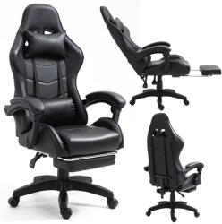 LEAN Forgós Irodai Gamer Szék Lábtartóval és Párnákkal, Fekete (5905991095378)