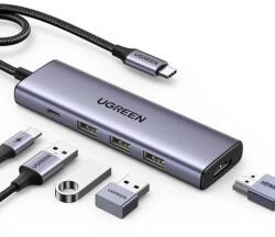 UGREEN Dokkolóállomás Ugreen, „CM498 PC USB Type-C csatlakozóval, USB 3.2 x 2, HDMI 4Kx1 60Hz-en, USB-C x 2 PD 100W, alumínium, szürke (CM498-45379)