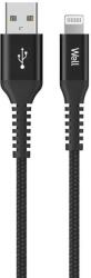 Well Cablu USB2.0 A tata - Lightning tata 1m 2.4A negru PVC+Nylon Well (CABLE-USB/LIGHT-1BK01-WL) - pretexpert